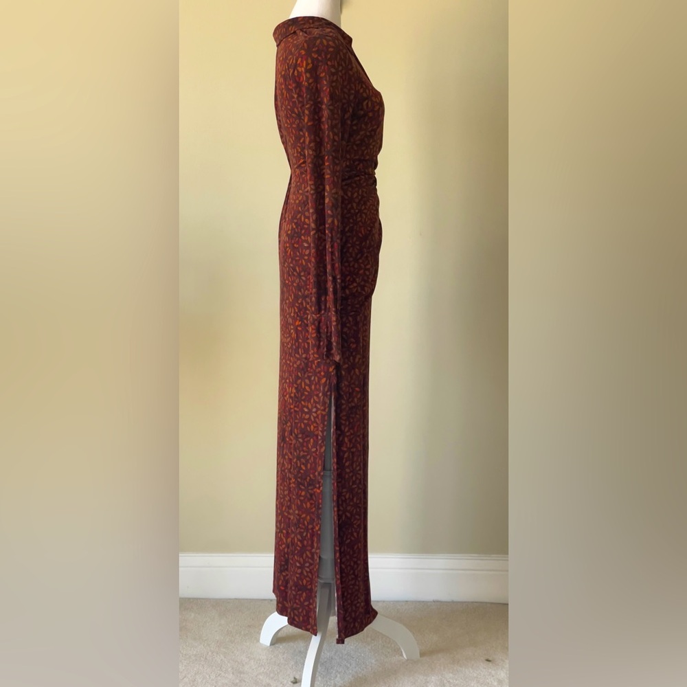Free People Shayla Wrap Midi dress plunging neckline rendered on a ruched style. - Picture 5 of 7